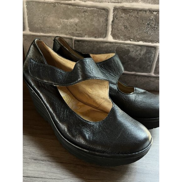 Fly London Yasi Mary Jane Pump Women's Sz 40 US 9 Black Wedge Heel Platform - Picture 10 of 13